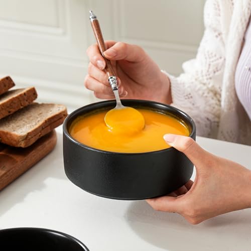 Stoneware Cereal & Soup Bowls Set of 4, 6 Inch, Matte Black | Matte Glaze Ceramic, For Breakfast & Oatmeal, Microwave Safe, Dishwasher Safe - color: Black, size: Cereal Bowls Set (4PCS)