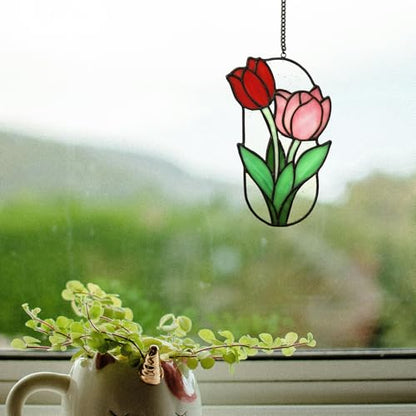 Saffron Stained Glass Window Hanging Decoration Tulip Stained Glass Decoration Garden Light Catcher
