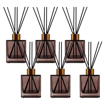 6 Pack Perfume Reed Diffuser Bottle,Empty Square Essential Oil Bottles Glass Jar with Black Sticks for DIY Fragrance Replacement Diffuser Sets (200ml/6.8 oz, Brown Color) - color: Brown ( 6.8 Oz )