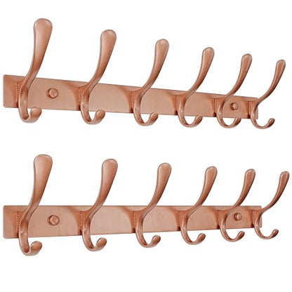 SKOLOO Coat Rack Wall Mounted - 6 Hooks, Pack of 2, Heavy Duty, Stainless Steel, Metal Wall Hanger, Sturdy Coat Hooks for Hanging Coats, Jacket, Clothes, Hat, Matte Rose Gold - color: Matte Rose Gold, size: 6 Hook(2 Pack)