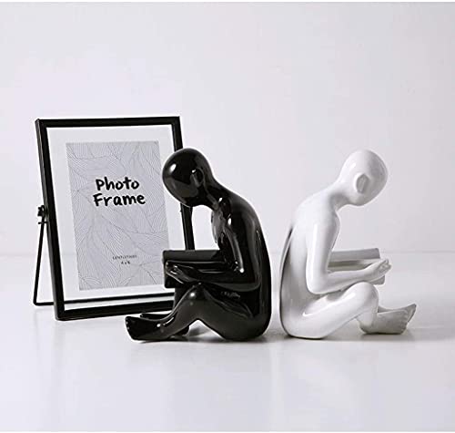 Bookend Supports Black and White Decorative Reading Bookends for Shelves Ceramic Home Decor Statues and Sculptures (1 Pair)