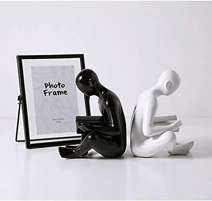 Bookend Supports Black and White Decorative Reading Bookends for Shelves Ceramic Home Decor Statues and Sculptures (1 Pair)