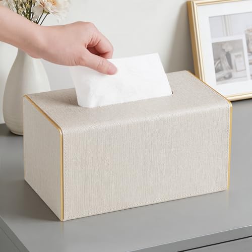 Linen Tissue Box Cover Rectangle with Magnetic Closure, Extra Large | 4 Different Sizes, PU Leather Tissue Box Cover, Decorative Rectangular Tissue Holder for Bathroom Nightstand Car Office - size: Extra Large – Fits Tissue Boxes Up to 4.7" Tall