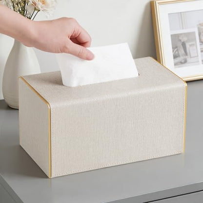Linen Tissue Box Cover Rectangle with Magnetic Closure, Extra Large | 4 Different Sizes, PU Leather Tissue Box Cover, Decorative Rectangular Tissue Holder for Bathroom Nightstand Car Office - size: Extra Large – Fits Tissue Boxes Up to 4.7" Tall