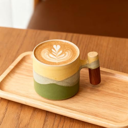 2.4oz Ceramic Espresso Cups Set of 4, Small Coffee Cups with Wooden Handle, Gradient Color Demitasse Cups, Ceramic Tea Cups Gift Box Packaging - color: Straight Handle