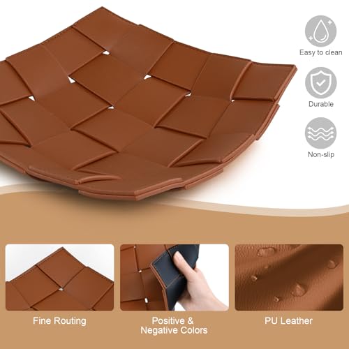 Valet Tray PU Leather Key Holder Bowl for Men Entryway Table Nightstand Desk Tray for Wallet, Keys Men's Gift - Brown & Black, 9.8" L x 9.8" W x 2" H - color: Brown + Black