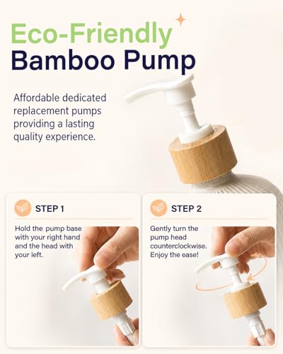 Getstar Hand and Dish Soap Dispenser Set, Ceramic Soap Dispenser for Bathroom and Kitchen with Rust Proof Pump and Bamboo Tray, Set of 2