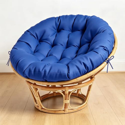 ARTPLAN Round Papasan Chair Cushion Tufted Swing Seat Pad with Ties | 47"x47"x4"tufted round chair cushion, polyester cover&fluffy fiber fill, fixed ties fit papasan, swing&wicker indoor chairs - color: Classic Blue