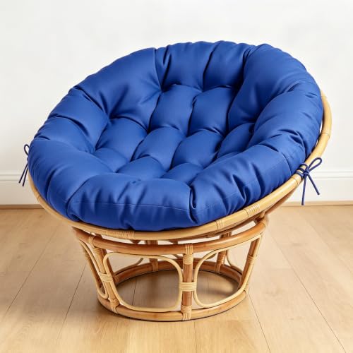 ARTPLAN Round Papasan Chair Cushion Tufted Swing Seat Pad with Ties | 47"x47"x4"tufted round chair cushion, polyester cover&fluffy fiber fill, fixed ties fit papasan, swing&wicker indoor chairs - color: Classic Blue