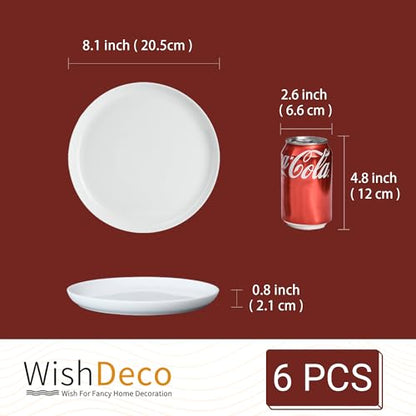 White Salad Plates Set of 6, Porcelain Dessert Plates 8 inch, Modern Kitchen Plate, Round Appetizer Plates, Microwave and Dishwasher Safe, Scratch Resistant, Smooth Glaze - color: White 8 inch