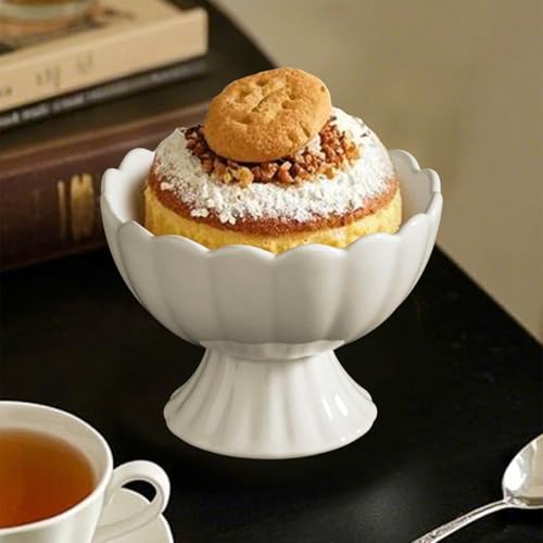 choxila 1pc Ceramic Bowl Footed Dessert Bowls with Spoon, Elegant Trifle Bowl with Pedestal for Candy, Salad, Fruit, Tiramisu, Party Serving Punch Bowls - color: 1pc Ceramic Bowl with Spoon
