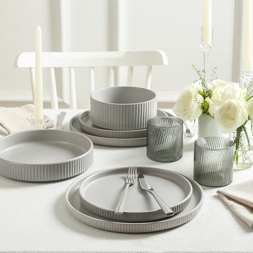Stone Lain Haven Modern Stoneware 4 Piece Pasta Bowls Sets, Dish Set for 4, Reactive Glaze Grey - color: Gray, size: 4-Piece - Pasta Bowl