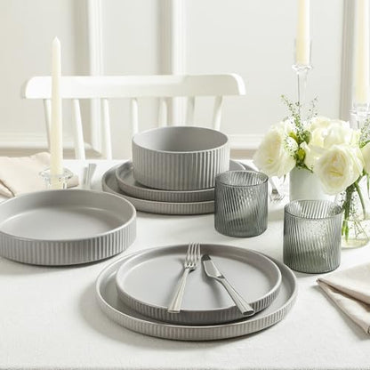 Stone Lain Haven Modern Stoneware 4 Piece Pasta Bowls Sets, Dish Set for 4, Reactive Glaze Grey - color: Gray, size: 4-Piece - Pasta Bowl