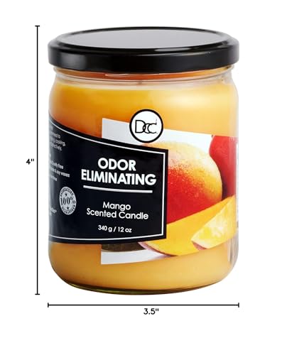 Mango Odor Eliminating Highly Fragranced Candle - Eliminates 95% of Pet, Smoke, Food, and Other Smells Quickly - Up to 80 Hour Burn time - 12 Ounce Premium Soy Blend - color: Mango