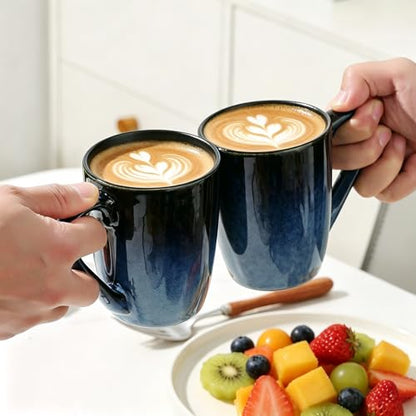 MONITO 14oz Ceramic Coffee Mugs Set of 6,Ice-Snow Blue Mugs with Handle | Perfect for Latte, Cappuccino, Tea & Cocoa, Ideal Reusable Drinking Cups for Home, Kitchen & Office Daily Use - color: Ice-snow Blue(14oz)