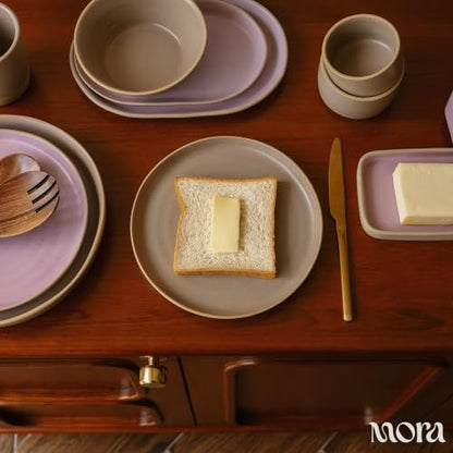 Mora Medium Dishes Set of 4, 35oz Ceramic Pottery Pasta Plate/Wide Bowls - Microwave, Oven and Dishwasher Safe - Dusk - color: Dusk
