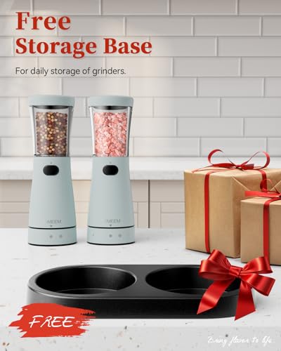 Electric Salt and Pepper Grinder Set with Storage Base, Stainless Steel Rechargeable Salt and Pepper Grinder Set with 4.5 oz Large Capacity, 1.8" Wide Mouth, Adjustable Coarseness, Ideal for Kitchen - color: Light Blue