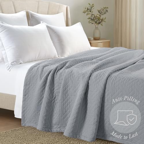 Threadmill Cotton Twin Coverlet Blanket, Jacquard, Scottish Grey, 68x90 in | 100% Cotton, Jacquard Pattern, 350 GSM, 68x90 in, Breathable, All-Season, Lightweight, OEKO-TEX Certified, Machine Washable - color: Classic Scottish Grey, size: Twin / Twin-XL