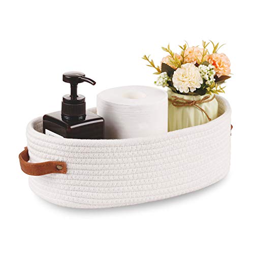 Woven Storage Basket for Toilet Tank Top,Farmhouse Home Decor Organizing Baskets for Bathroom,Table and Counter 13"x5.9"x4" White - color: White