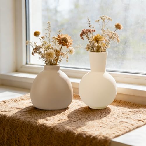 Ceramic Vase Set of 5, Neutral Decorative Vases for Home Decor, Modern Farmhouse Boho Pottery Vases, Terracotta Small Vases for Living Room, Entryway Table Decor