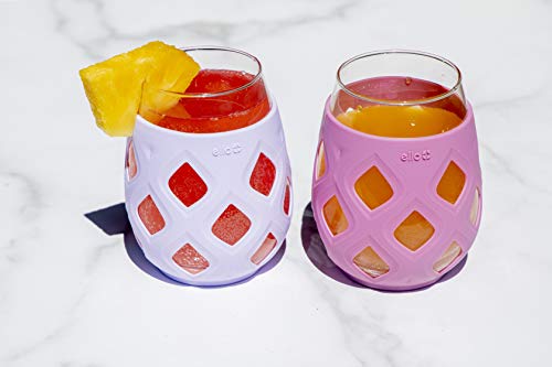 Ello Cru 17oz Stemless Wine Glass Set with Protective Silicone Sleeves, 4 Pack Cocktail Glass Perfect for Summer Patios and Parties Holiday Gifting Her Him Mother's Day, Dishwasher Safe, Cosmos - color: Cosmos, size: 4 count