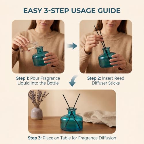 200ml Blue Glass Reed Diffuser Bottle, Empty Refillable Aromatherapy Jar | Wide body for better fragrance dispersion Narrow neck fits most standard reed sticks - color: Blue
