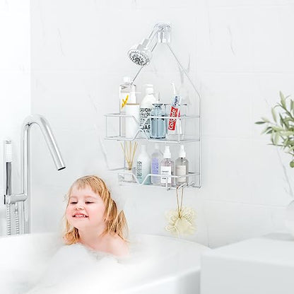 TreeLen Rustproof Shower Caddy, Hanging, Stainless Steel, 4 Hooks, 2 Shelves, Non-Slip - color: Silver