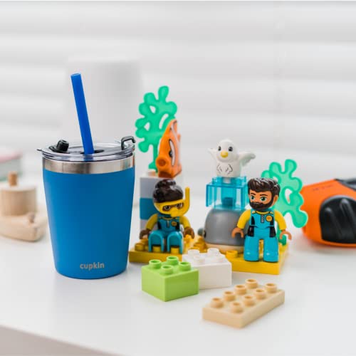 CUPKIN Stackable Stainless Steel Kids Cup Smoothie Tumbler, Powder Coated Insulated Tumblers, BPA Free Lid and Silicone Straw 8 Fl Oz (Pack of 1), Blue - color: Blue, size: 8 Fl Oz (Pack of 1)