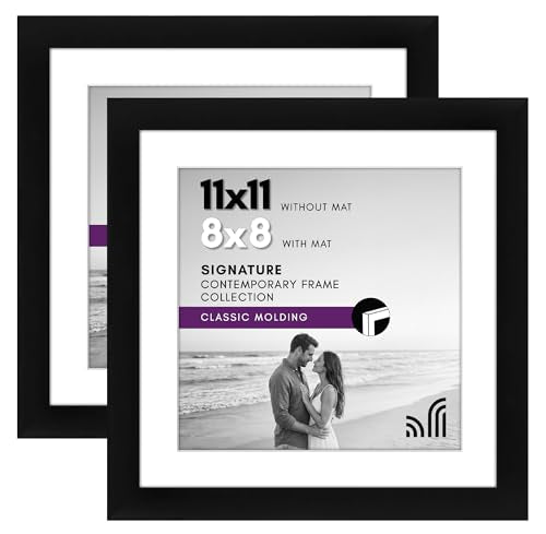 Americanflat 11x11 Picture Frame with Shatter-Resistant Glass - Set of 2 - Use as 8x8 Frame with Mat or Display 11x11 Photo Without Mat - Signature Collection - Square Frames for Wall - Black - color: Black, size: 11x11, style: 2 Pack