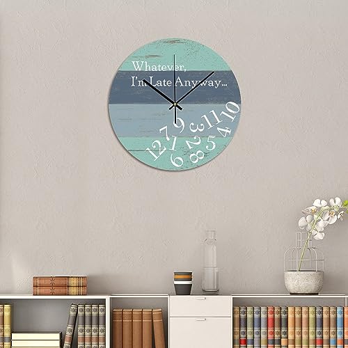 I'm Late Anyway Wall Clock 10x10 Inch Bedroom PVC Clock Battery Operated Silent Noiseless Modern Wall Hanging PVC Wall Clocks for Living Room School Housewarming Gift - color: Style-5, size: 10x10in（black）