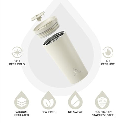 Ideus 17 oz Travel Coffee Mug, Double Wall Vacuum Stainless Steel Insulated Coffee Tumbler With Lid, Splash-Proof & Cup Holder Friendly, Keeps Drinks Hot/Cold, Dishwasher Safe, White - color: White