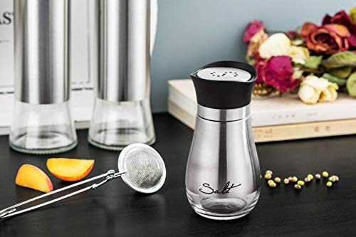 Lonffery Salt and Pepper Shakers Set | Stainless Steel Salt Containers with Glass Bottle for Table, RV, Camp, BBQ, Set of 2 - color: Black
