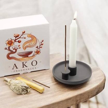 4 in 1 Incense Burner Holder - Multi-Purpose Ceramic Incense Stick Holder, Palo Santo Holder for Clean Burning, Sage Meditation Burner Set, Candle Holder for Aromatherapy (Matte Charcoal Black) - color: Matte Charcoal Black