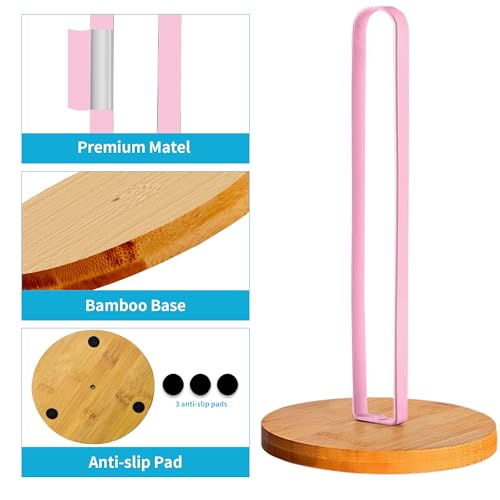 TONLEA Wooden Paper Towel Holder Countertop, Kitchen-Towel-Holder FreeStanding with Non-Slip Base for Bathroom (Light Pink) - color: Light Pink