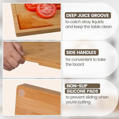 Kikcoin Bamboo Cutting Boards for Kitchen, Extra Large Wood Cutting Board with Rotating Kickstand & Juice Groove, Wooden Chopping Board for Meats Veges Fruits, Heavy Duty Serving Tray, 17 x 11.3 inch - size: 17"L x 11.3"W