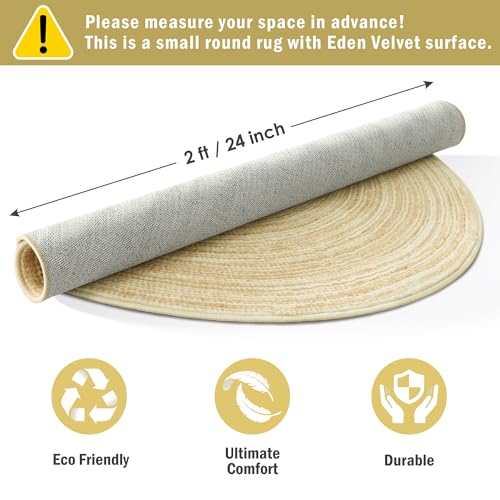 Carvapet 2ft Round Rug Faux Jute Washable Low Pile Carpet | Faux Jute Texture with Washable Low Pile Surface and Non Slip Rubber Backing for Entryways, Bedrooms, Vanities and Bathrooms - color: S-yellow, size: 2' (Round)