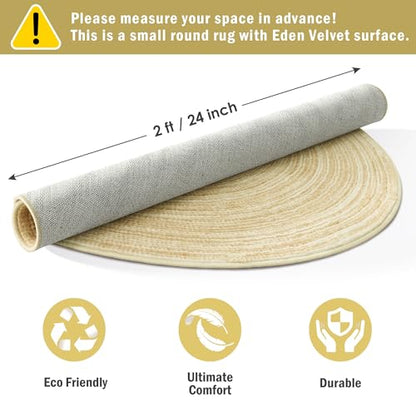 Carvapet 2ft Round Rug Faux Jute Washable Low Pile Carpet | Faux Jute Texture with Washable Low Pile Surface and Non Slip Rubber Backing for Entryways, Bedrooms, Vanities and Bathrooms - color: S-yellow, size: 2' (Round)