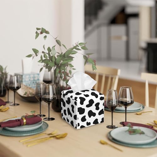 Tissue Box Cover,Black and White Cow Print Leather Tissue Box Holder Square Facial Paper Case Organizer Dispenser for Bathroom Vanity Countertop Tabletop Car Office - color: Color10