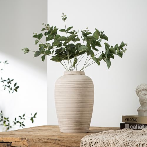 10 Inch Large Ceramic Vase Farmhouse Style Pottery Flower Vase | Handcrafted Rustic Ceramic Vase,Cream Ceramic Vase,Ceramic vases,Farmhouse Vase for Shelf, Living Room - color: E- 10"-retro
