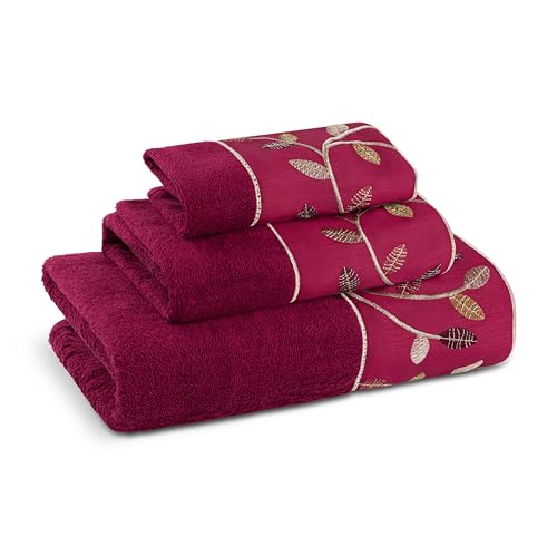 Zahari Home 3 Piece Bath Towels Set for Bathroom, Bath, Hand & Wash Cloths, Decorative Stylish Plush Cotton Washcloths - Showering, Face & Body Washing, Airbnb Essentials & Host Accessories, Burgundy - color: Burgundy