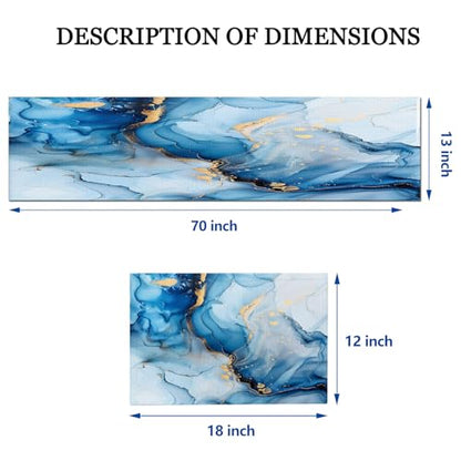 Mcalk Blue Marble Table Runner and Placemats Set of 6, Marble Print Placemats, Modern Cloth Place Mats Indoor for Kitchen,Washable Linen Material for Dining Table - color: 02blue