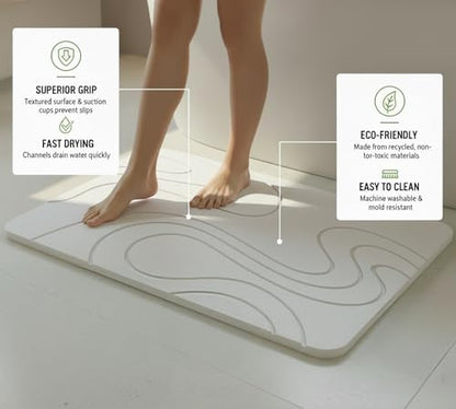 Premium Stone Bath Mat Diatomaceous Earth Ultra Absorbent Quick Drying Easy to Clean Non-Slip Diatomite Stone Bath Shower Mat Ideal for Bathroom Floor (White) - color: White