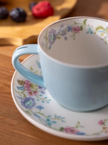 Porcelain Set of 2 Pastel Cups 8 oz with Saucers 5.75", Glamour by Marsseus Collection, Gift Box, Floral motif - color: Floral motif-4