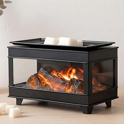 Fireplace Wax Melt Warmer, Electric Wax Warmer for Scented Wax | 3-Sided Glass Metal Wax Melter & Burner,Candle Warmer with LED Flame Glow,Fragrance Warmer for Home Office Decor Gifts