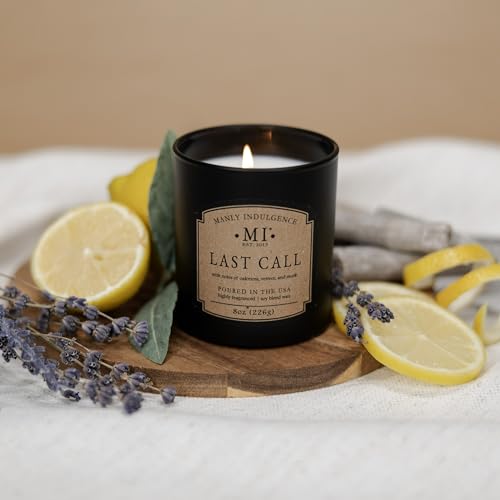 Manly Indulgence Last Call Scented Candles for Men, Premium Soy Blend Wax, 45H Burn, Candles for Home Scented, Gift-Ready Packaging - Made in The USA - size: 8 Oz - Premium Gift Box