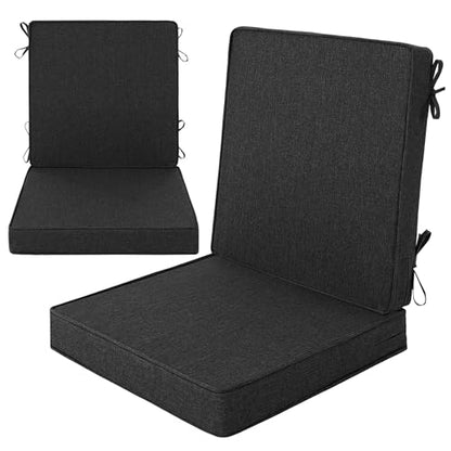 Outdoor Chair Cushions Set of 2, 18 x 16.5 Inch, Black | Water-Resistant, Fade-Resistant, Patio Furniture Dining Chair Seat Replacement with Mid Back, Ties Zipper, Removable Cover - color: Black, size: 18" x 16.5" 2 Pack