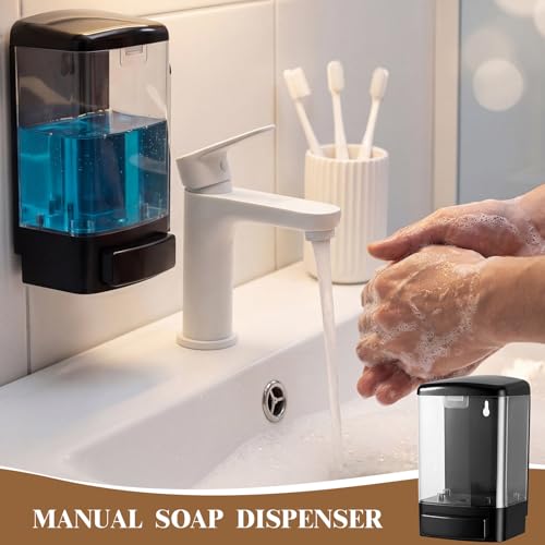 Hushee 4 Pcs Wall Mounted Soap Dispenser,33.8 Oz 1000 Ml,Clear | Manual Press, 1000ml 33.8oz Capacity Clear Window, For Restaurant Bathroom Kitchen Hotel, Liquid Soap Shampoo Dispenser - color: Clear, size: 33.8 oz 1000 ml