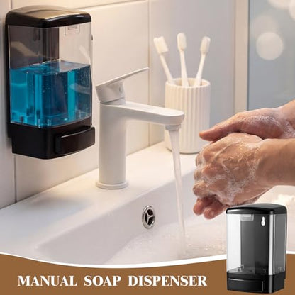 Hushee 4 Pcs Wall Mounted Soap Dispenser,33.8 Oz 1000 Ml,Clear | Manual Press, 1000ml 33.8oz Capacity Clear Window, For Restaurant Bathroom Kitchen Hotel, Liquid Soap Shampoo Dispenser - color: Clear, size: 33.8 oz 1000 ml
