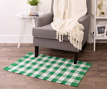 DII Buffalo Check Rug Collection, Hand Dyed Reversible Chindi Rug, 26x40, Green - color: Green, size: 2'2" x 3'4" (Rectangular)