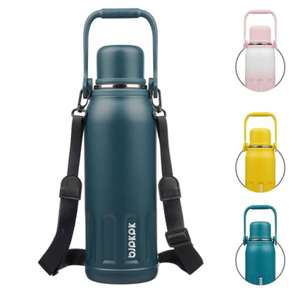 BJPKPK Stainless Steel Insulated Bottle with Handle & Strap, 50oz | Leak-proof vacuum insulation keeps drinks cold/hot for hours. BPA-free, dishwasher safe. Includes handle & strap. Navy Blue. - color: Navy Blue, size: 50 Ounces